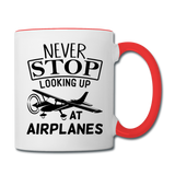 Newber Stop Looking Up At Airplanes - Black - Contrast Coffee Mug - white/red