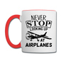 Newber Stop Looking Up At Airplanes - Black - Contrast Coffee Mug - white/red