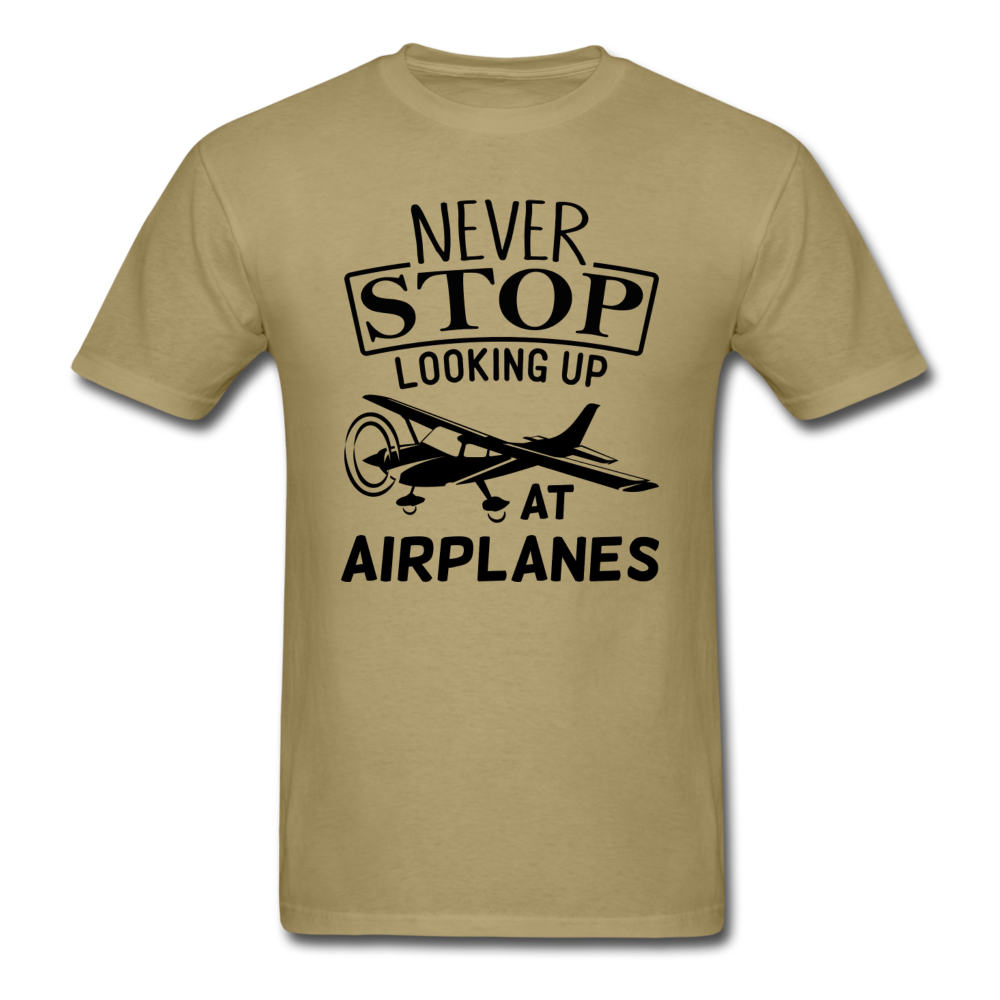 Newber Stop Looking Up At Airplanes - Black - Unisex Classic T-Shirt - khaki