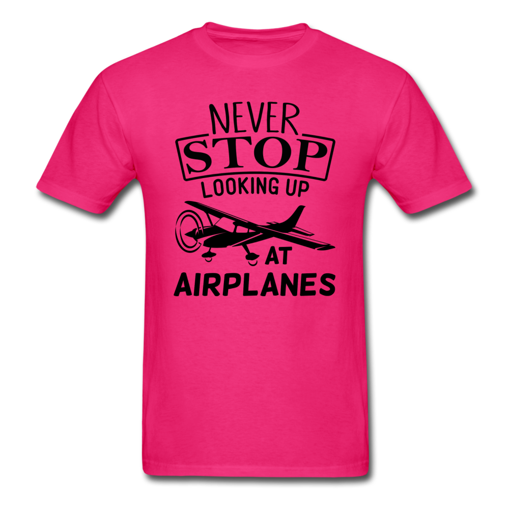 Newber Stop Looking Up At Airplanes - Black - Unisex Classic T-Shirt - fuchsia