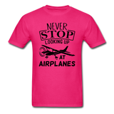 Newber Stop Looking Up At Airplanes - Black - Unisex Classic T-Shirt - fuchsia