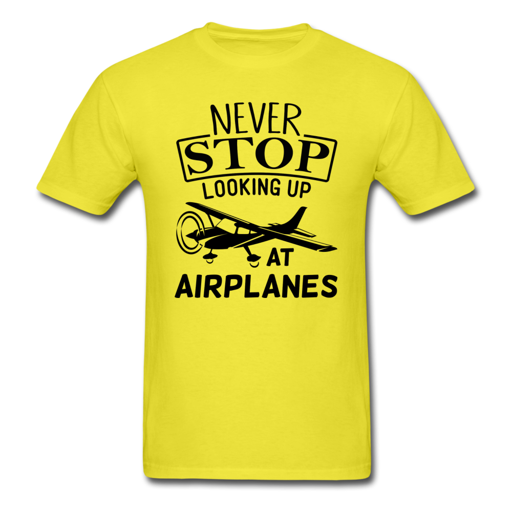 Newber Stop Looking Up At Airplanes - Black - Unisex Classic T-Shirt - yellow