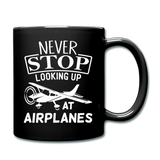 Newber Stop Looking Up At Airplanes - White - Full Color Mug - black