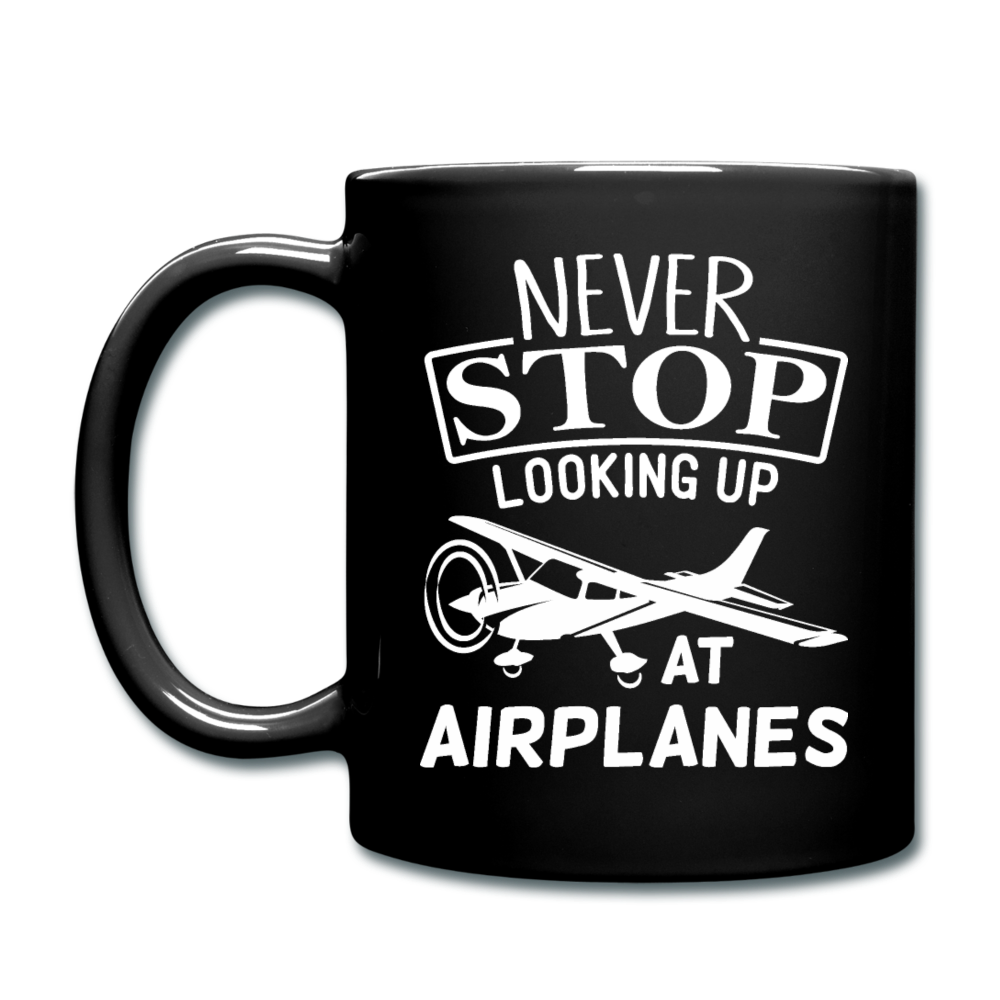 Newber Stop Looking Up At Airplanes - White - Full Color Mug - black