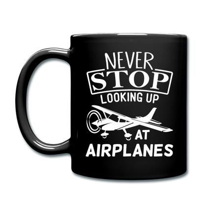 Newber Stop Looking Up At Airplanes - White - Full Color Mug - black