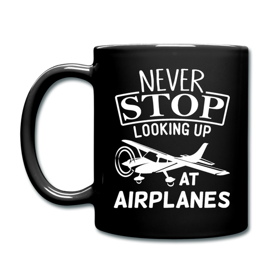 Newber Stop Looking Up At Airplanes - White - Full Color Mug - black