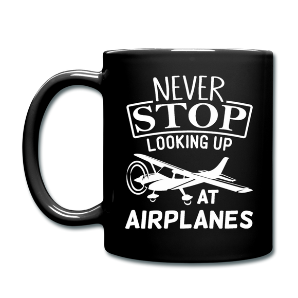 Newber Stop Looking Up At Airplanes - White - Full Color Mug - black
