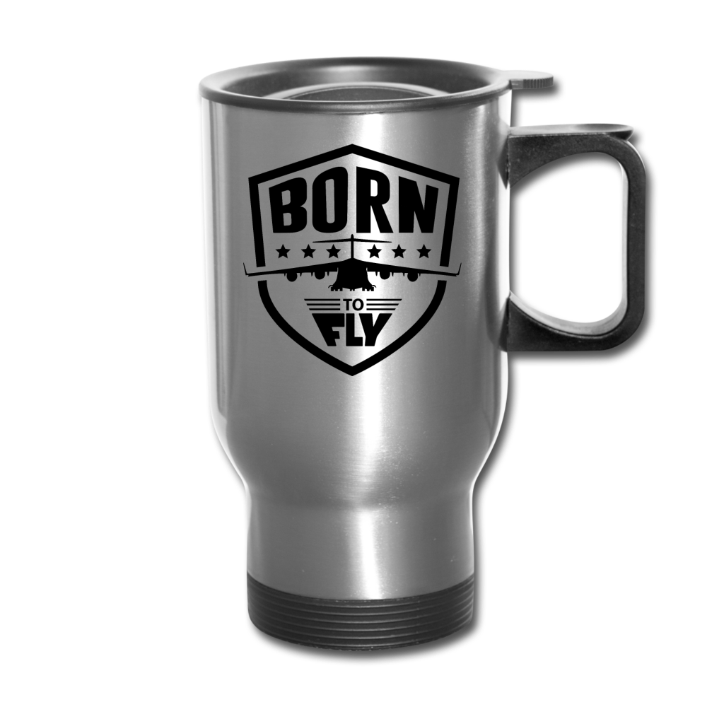 Born To Fly - Badge - Black - Travel Mug - silver