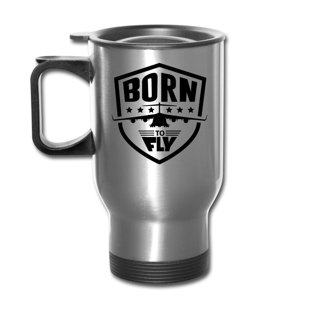 Born To Fly - Badge - Black - Travel Mug - silver