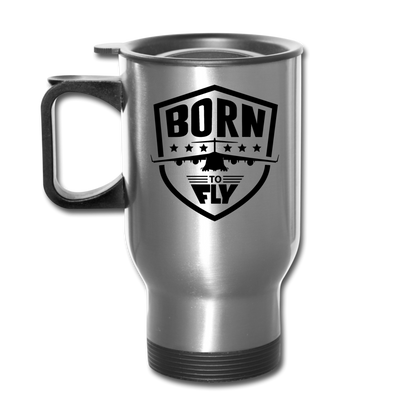 Born To Fly - Badge - Black - Travel Mug - silver