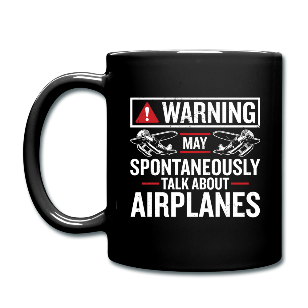 Warning - Talk About Airplanes - Full Color Mug - black