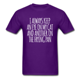 Cat And Frying Pan - White - Unisex Classic T-Shirt - purple