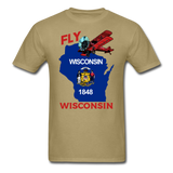 Fly Wisconsin - State Flag - Biplane - Unisex Classic T-Shirt - khaki