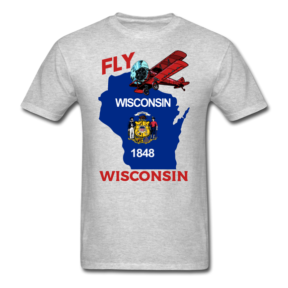 Fly Wisconsin - State Flag - Biplane - Unisex Classic T-Shirt - heather gray