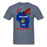 Fly Wisconsin - State Flag - Biplane - Unisex Classic T-Shirt - denim