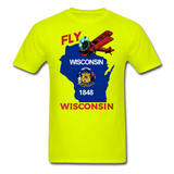 Fly Wisconsin - State Flag - Biplane - Unisex Classic T-Shirt - safety green