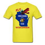 Fly Wisconsin - State Flag - Biplane - Unisex Classic T-Shirt - yellow