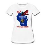 Fly Wisconsin - State Flag - Biplane - Women’s Premium T-Shirt - white