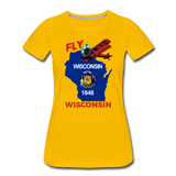 Fly Wisconsin - State Flag - Biplane - Women’s Premium T-Shirt - sun yellow