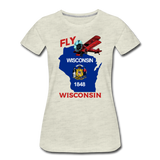 Fly Wisconsin - State Flag - Biplane - Women’s Premium T-Shirt - heather oatmeal