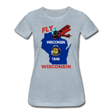 Fly Wisconsin - State Flag - Biplane - Women’s Premium T-Shirt - heather ice blue