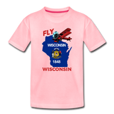 Fly Wisconsin - State Flag - Biplane - Kids' Premium T-Shirt - pink