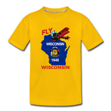 Fly Wisconsin - State Flag - Biplane - Kids' Premium T-Shirt - sun yellow