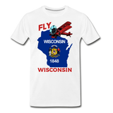 Fly Wisconsin - State Flag - Biplane - Men's Premium T-Shirt - white