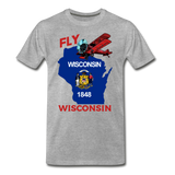 Fly Wisconsin - State Flag - Biplane - Men's Premium T-Shirt - heather gray