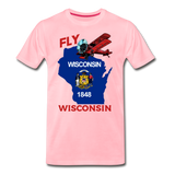 Fly Wisconsin - State Flag - Biplane - Men's Premium T-Shirt - pink