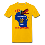 Fly Wisconsin - State Flag - Biplane - Men's Premium T-Shirt - sun yellow
