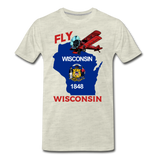 Fly Wisconsin - State Flag - Biplane - Men's Premium T-Shirt - heather oatmeal