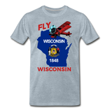 Fly Wisconsin - State Flag - Biplane - Men's Premium T-Shirt - heather ice blue