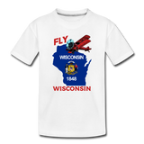 Fly Wisconsin - State Flag - Biplane - Toddler Premium T-Shirt - white