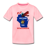 Fly Wisconsin - State Flag - Biplane - Toddler Premium T-Shirt - pink