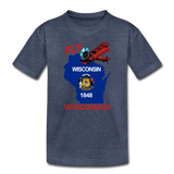 Fly Wisconsin - State Flag - Biplane - Toddler Premium T-Shirt - heather blue