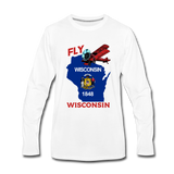 Fly Wisconsin - State Flag - Biplane - Men's Premium Long Sleeve T-Shirt - white