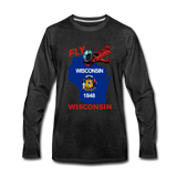 Fly Wisconsin - State Flag - Biplane - Men's Premium Long Sleeve T-Shirt - charcoal gray