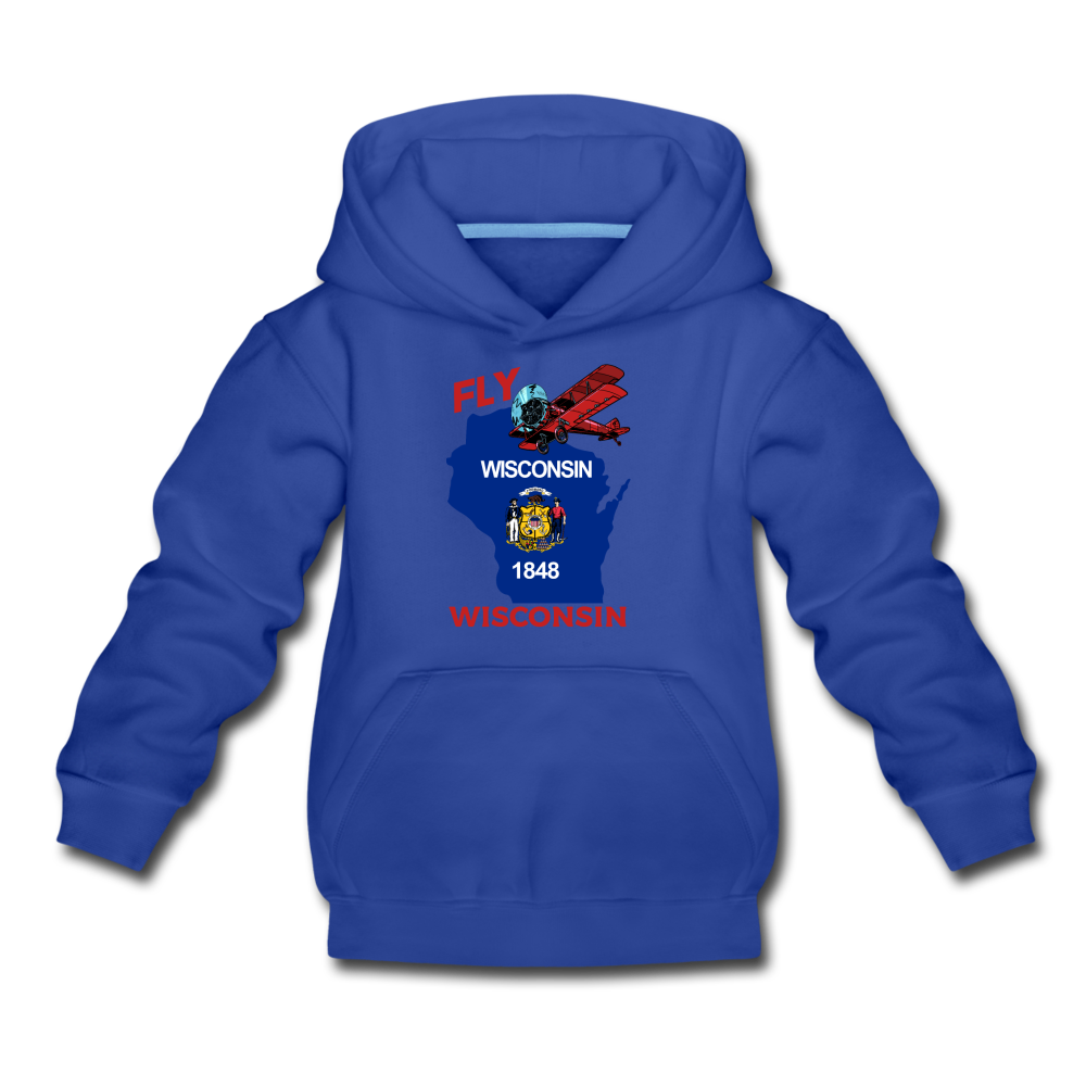 Fly Wisconsin - State Flag - Biplane - Kids‘ Premium Hoodie - royal blue