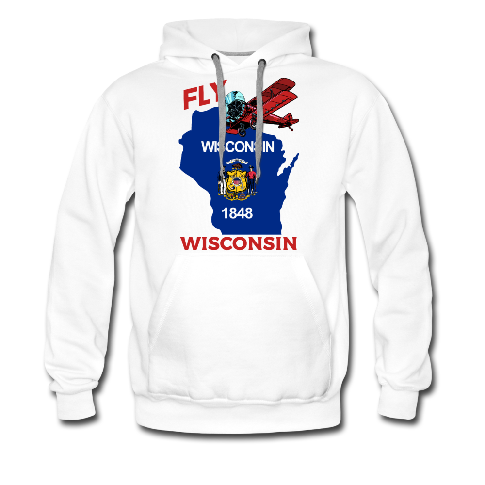 Fly Wisconsin - State Flag - Biplane - Men’s Premium Hoodie - white