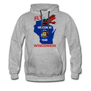 Fly Wisconsin - State Flag - Biplane - Men’s Premium Hoodie - heather gray