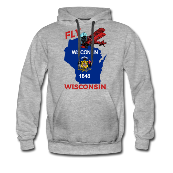 Fly Wisconsin - State Flag - Biplane - Men’s Premium Hoodie - heather gray