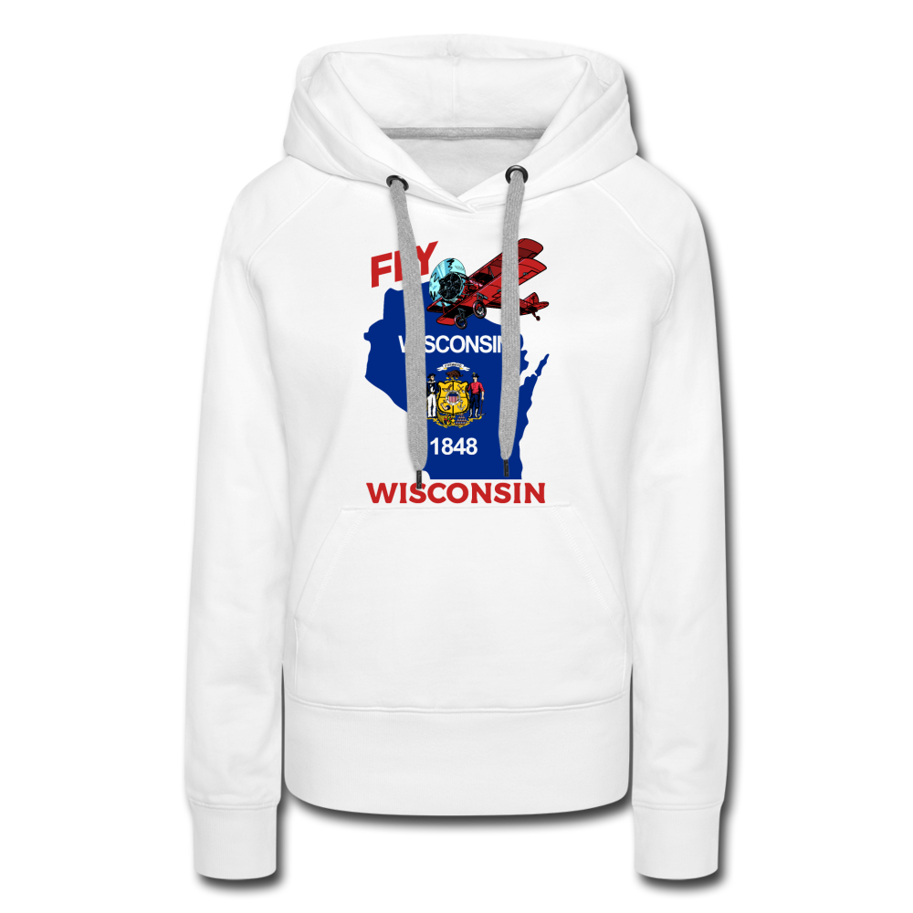 Fly Wisconsin - State Flag - Biplane - Women’s Premium Hoodie - white