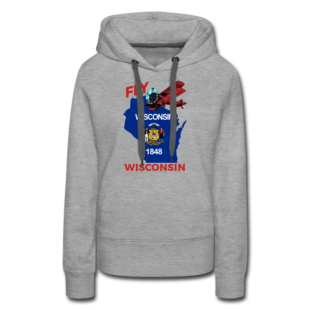 Fly Wisconsin - State Flag - Biplane - Women’s Premium Hoodie - heather gray