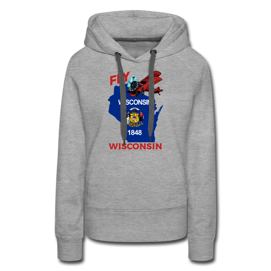 Fly Wisconsin - State Flag - Biplane - Women’s Premium Hoodie - heather gray