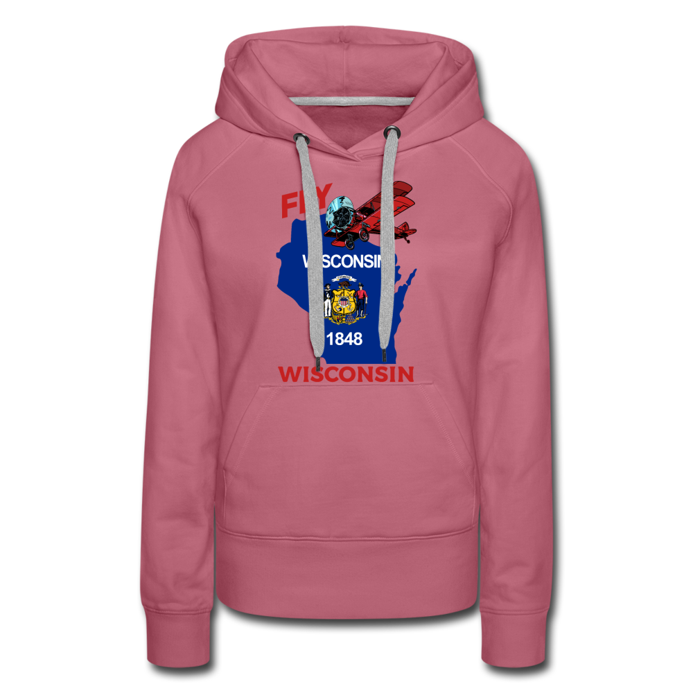 Fly Wisconsin - State Flag - Biplane - Women’s Premium Hoodie - mauve