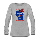 Fly Wisconsin - State Flag - Biplane - Women's Premium Long Sleeve T-Shirt - heather gray