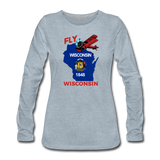 Fly Wisconsin - State Flag - Biplane - Women's Premium Long Sleeve T-Shirt - heather ice blue