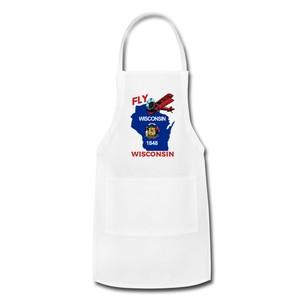 Fly Wisconsin - State Flag - Biplane - Adjustable Apron - white