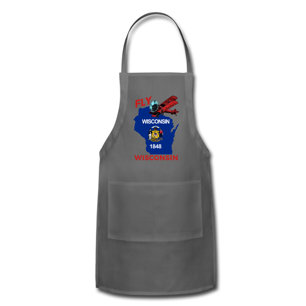 Fly Wisconsin - State Flag - Biplane - Adjustable Apron - charcoal